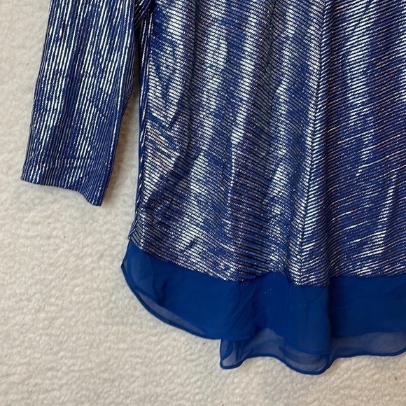 NWT JM Collection Womens Navy Peony Gold Metallic Stripe Top MEDIUM - Picture 2 of 6